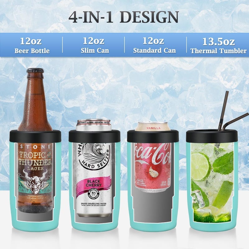 Max&So Slim Can Cooler, 4-in-1 Double Walled Stainless Steel Insulated Beer Can Holder, Works With All 12 Oz Cans,Bottles & As A Pint Cups - Turquoise - Image 4
